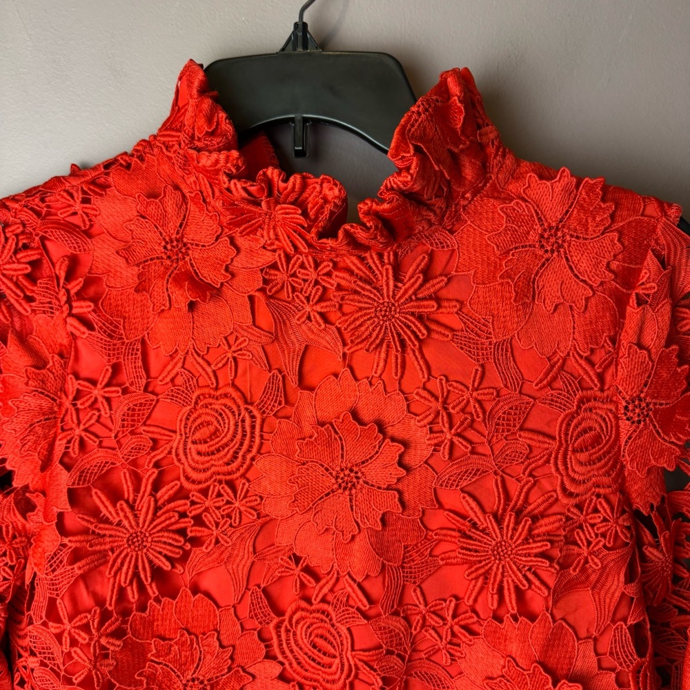 Tuckernuck Red Guipure Lace Faye Blouse XS - Picture 3 of 12